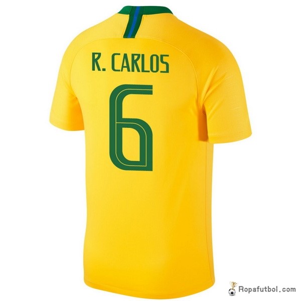 Camiseta Brasil Replica Primera Ropa R.Carlos 2018 Amarillo